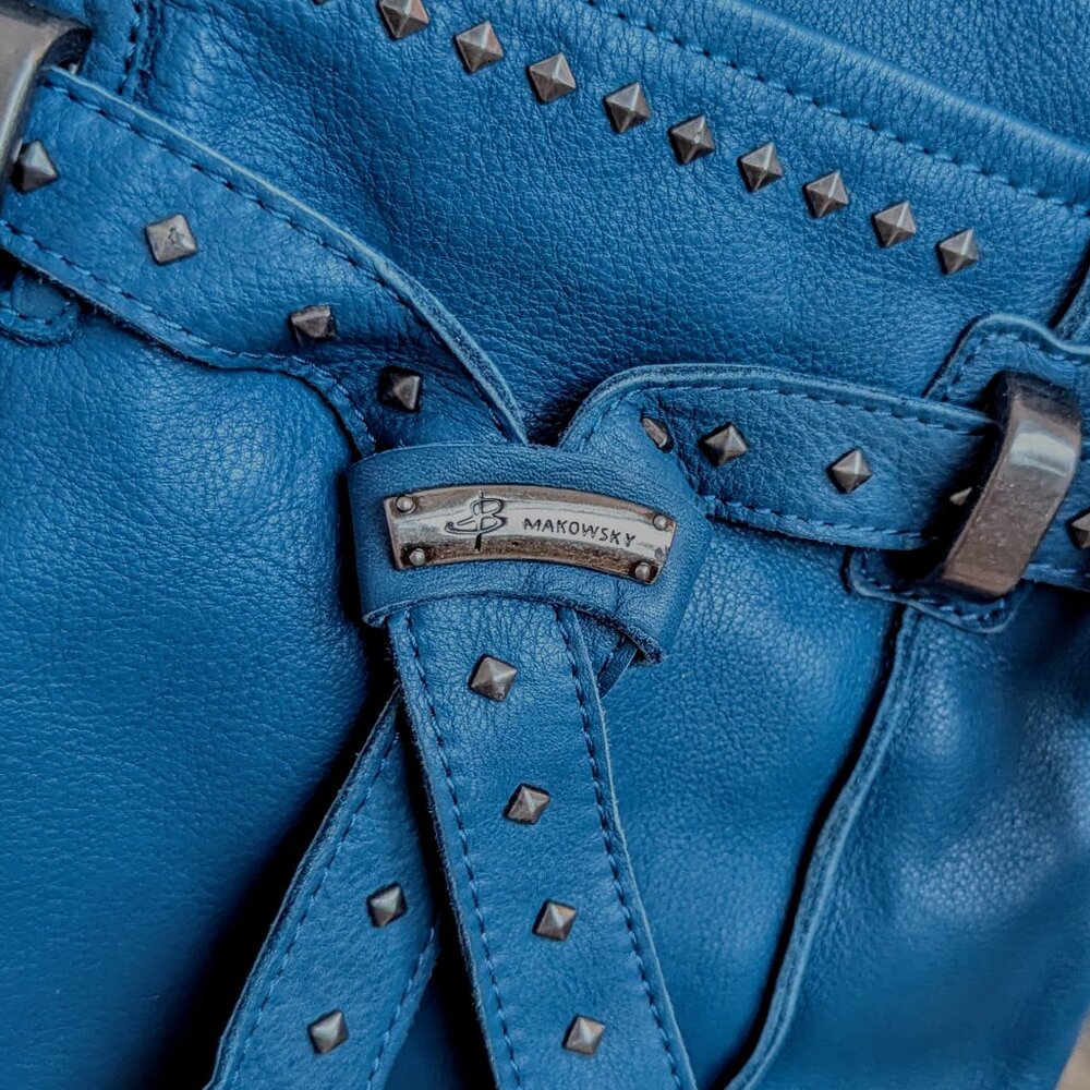 B. MAKOWSKY NWOT Blue Pebbled Leather Studded Crossbody Shoulder bag Handbag - Picture 6 of 6